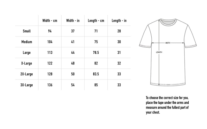 Size chart for Britpop Classical Tour Shirt - Ecru