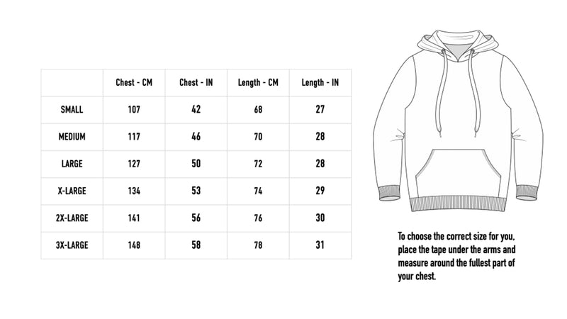 Size chart for Britpop Classical Tour Hood - Royal Blue