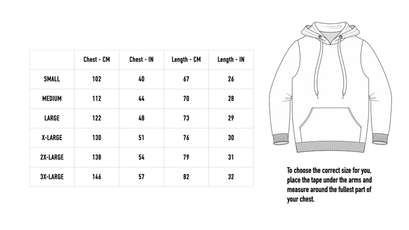 Size chart for Britpop Classical Tour Hood - Black/Blue